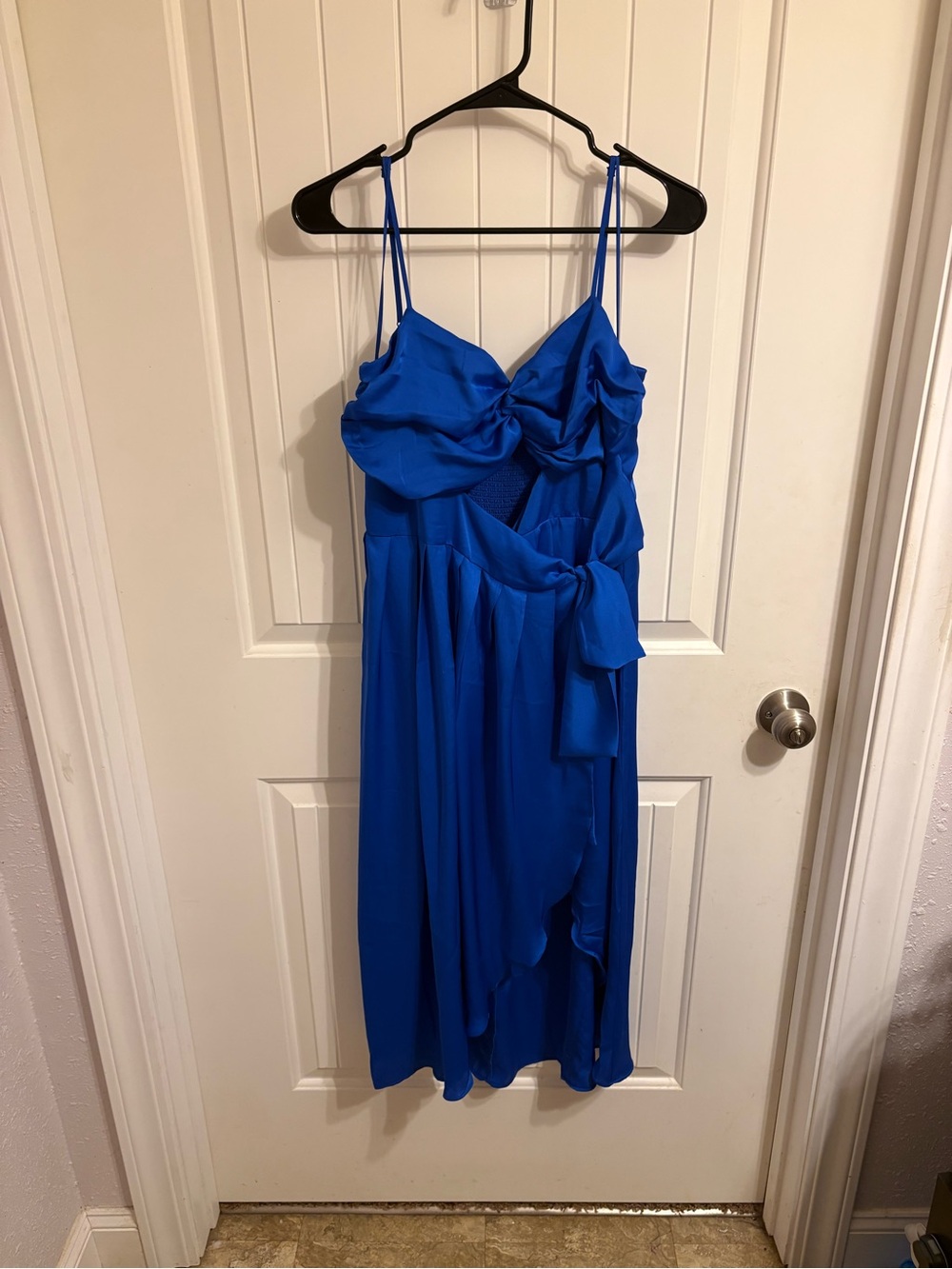 Express Royal Blue Spaghetti-Strap Midi Dress with Knot Detail